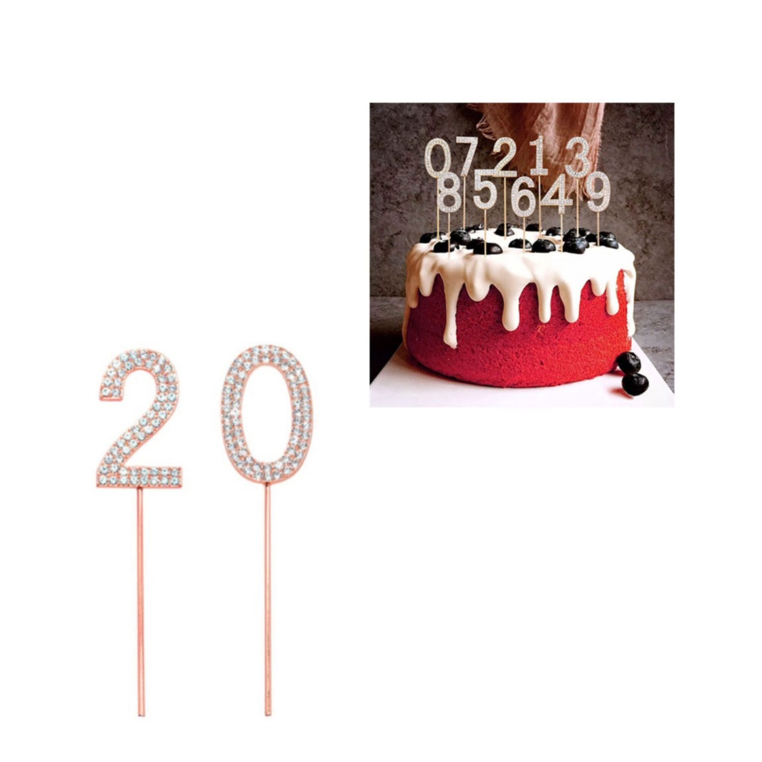 Image of (2-tlg. Set) Kuchenstecker 20. Geburtstag Metall Tortenstecker Topper Dekoration für Torten / Kuchen - Roségold bei Apfelkiste.ch