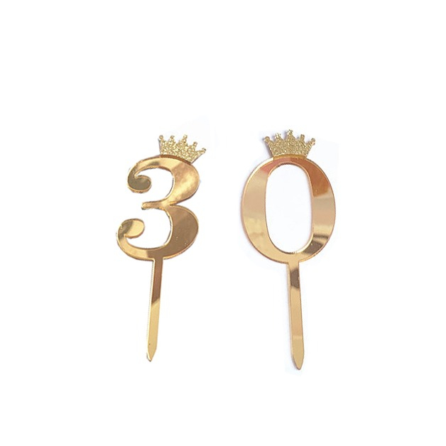 Image of (2-tlg. Set) Kuchenstecker 30. Geburtstag Acryl Tortenstecker Topper Dekoration für Torten / Kuchen - Gold bei Apfelkiste.ch