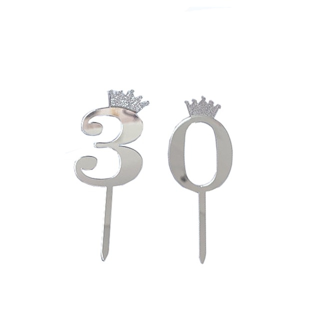 Image of (2-tlg. Set) Kuchenstecker 30. Geburtstag Acryl Tortenstecker Topper Dekoration für Torten / Kuchen - Silber bei Apfelkiste.ch