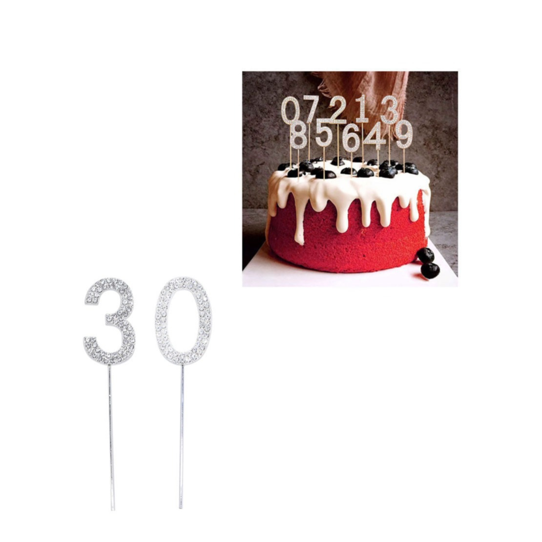 Image of (2-tlg. Set) Kuchenstecker 30. Geburtstag Metall Tortenstecker Topper Dekoration für Torten / Kuchen - Silber bei Apfelkiste.ch
