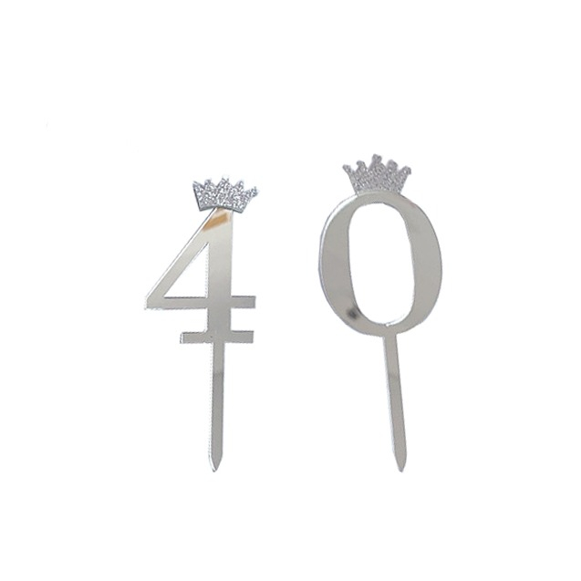 Image of (2-tlg. Set) Kuchenstecker 40. Geburtstag Acryl Tortenstecker Topper Dekoration für Torten / Kuchen - Silber bei Apfelkiste.ch
