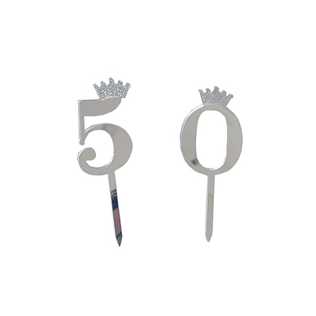 Image of (2-tlg. Set) Kuchenstecker 50. Geburtstag Acryl Tortenstecker Topper Dekoration für Torten / Kuchen - Silber bei Apfelkiste.ch