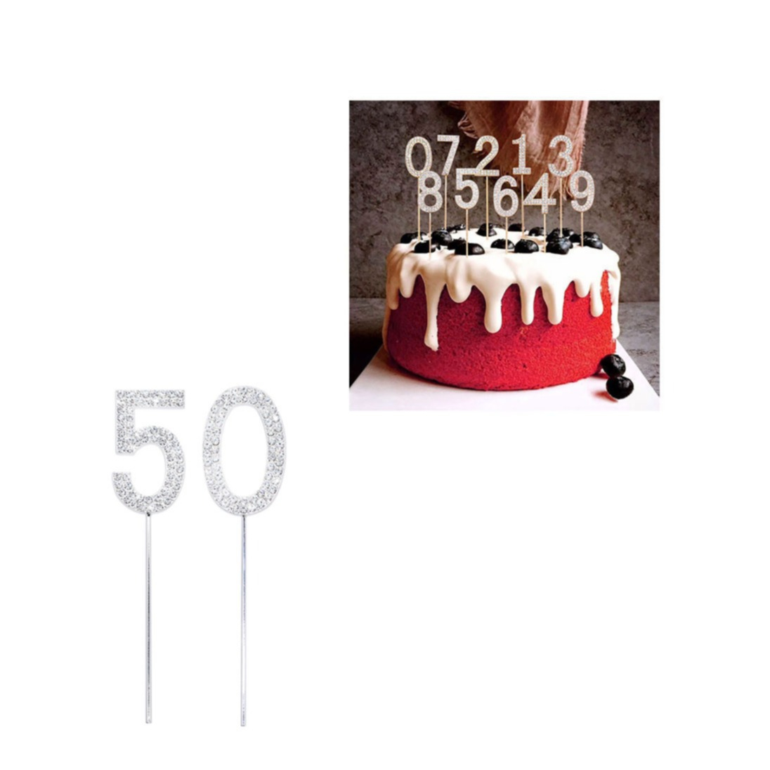 Image of (2-tlg. Set) Kuchenstecker 50. Geburtstag Metall Tortenstecker Topper Dekoration für Torten / Kuchen - Silber bei Apfelkiste.ch