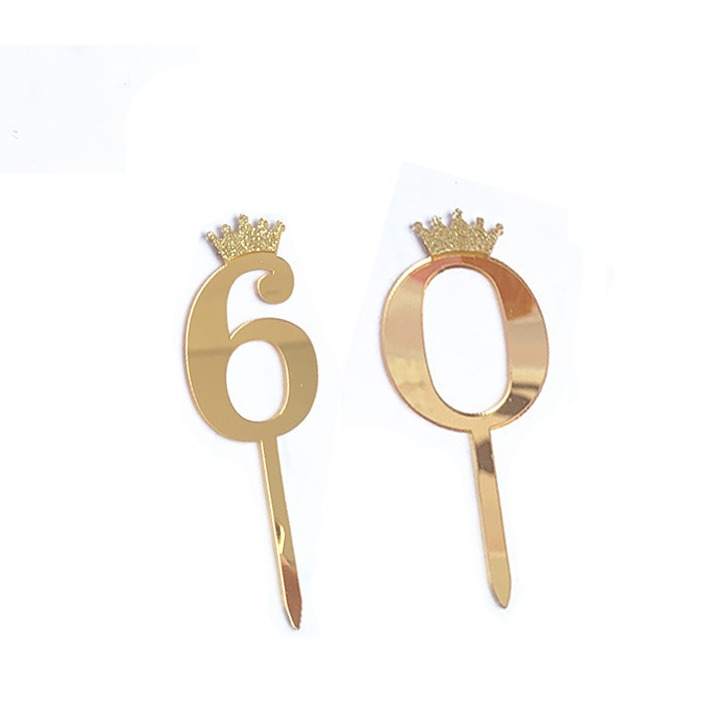 Image of (2-tlg. Set) Kuchenstecker 60. Geburtstag Acryl Tortenstecker Topper Dekoration für Torten / Kuchen - Gold bei Apfelkiste.ch
