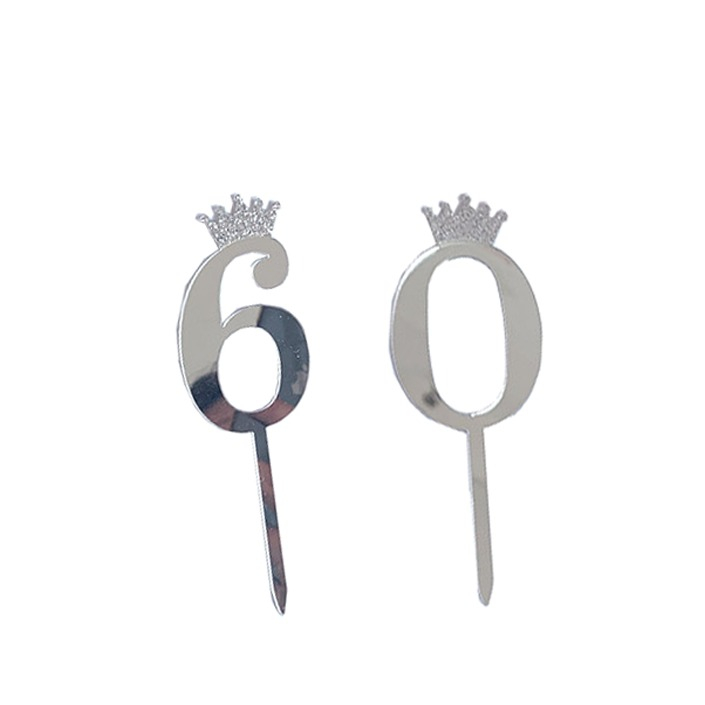 Image of (2-tlg. Set) Kuchenstecker 60. Geburtstag Acryl Tortenstecker Topper Dekoration für Torten / Kuchen - Silber bei Apfelkiste.ch