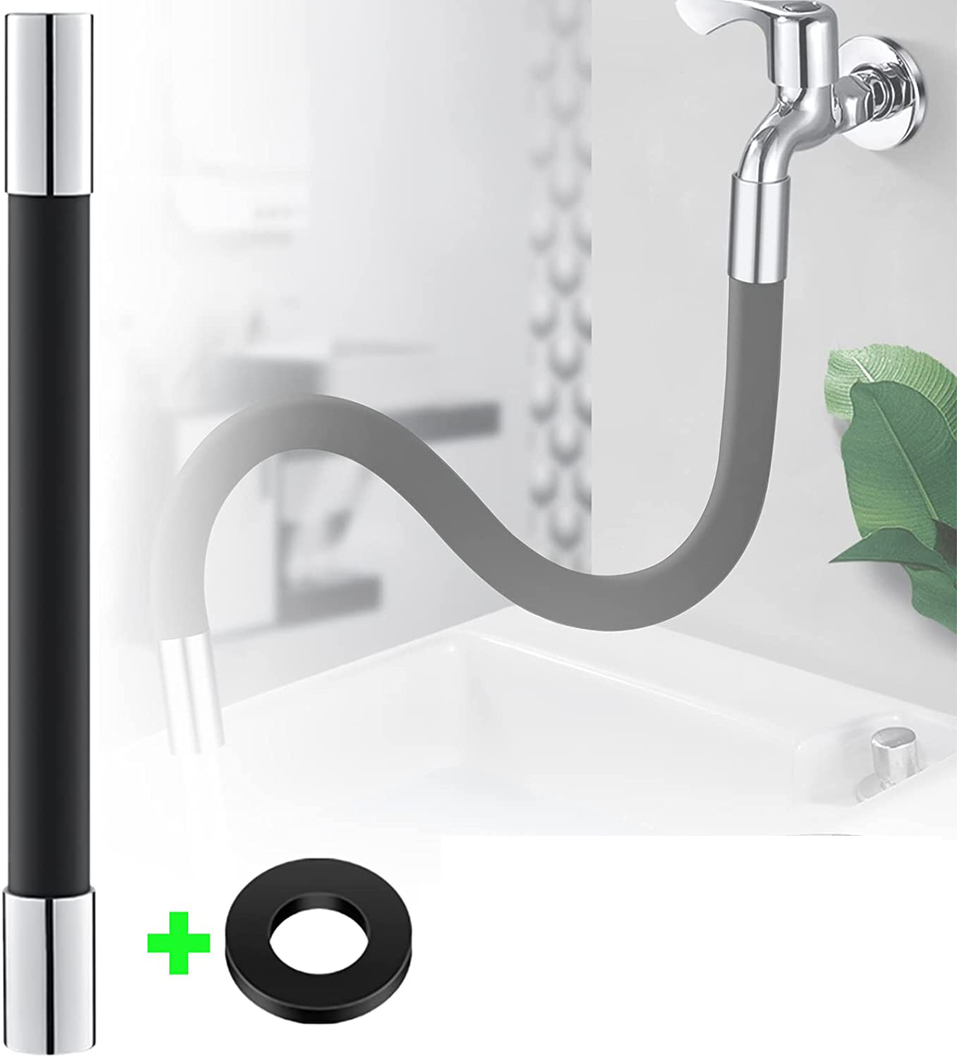 Image of (20cm) Universal Wasserhahn Verlängerung Schwenkbrause Flexibler Aufsatz - Schwarz / Silber bei Apfelkiste.ch