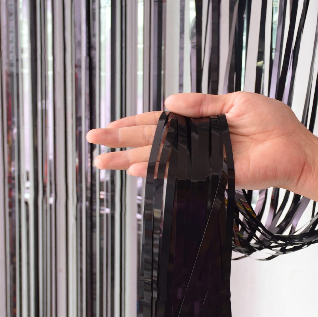 4 Lametta Vorhänge Schwarz Glitzernd - Silvester Party Deko 1x2m