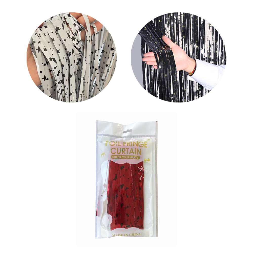 4 Lametta Vorhänge Schwarz Glitzernd - Silvester Party Deko 1x2m