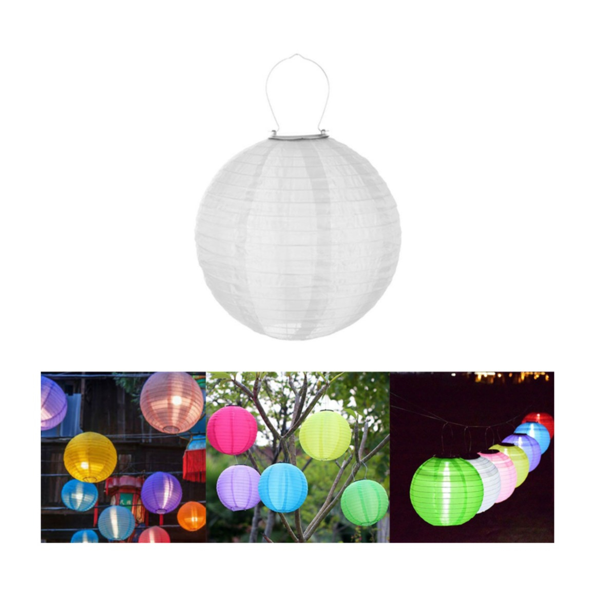 Image of (Ø20cm) LED Solar Lampion Outdoor Deko Lampe mit Tag / Nacht Sensor (IP55) - Weiss bei Apfelkiste.ch