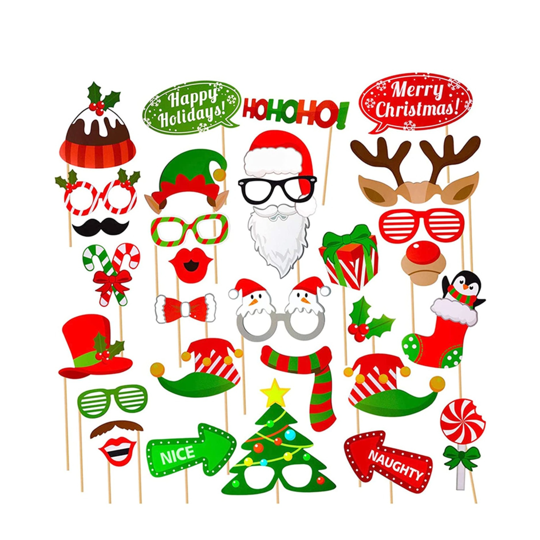 Image of (32er Set) Photo Booth Fotorequisiten Foto Accessoires Dekorationen für lustige Bilder - Weihnachten bei Apfelkiste.ch