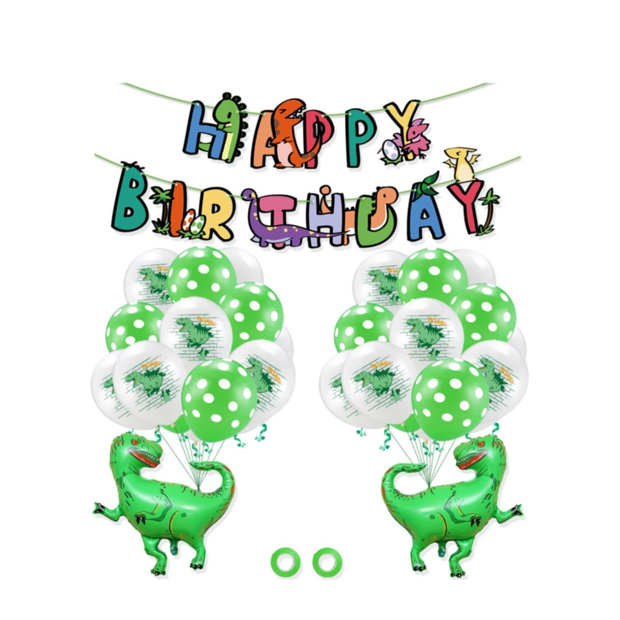 Image of (35-tlg. Set) Happy Birthday Girlande Geburtstags Party Deko Dinosaurier + Latex- und Folienballons - Grün bei Apfelkiste.ch