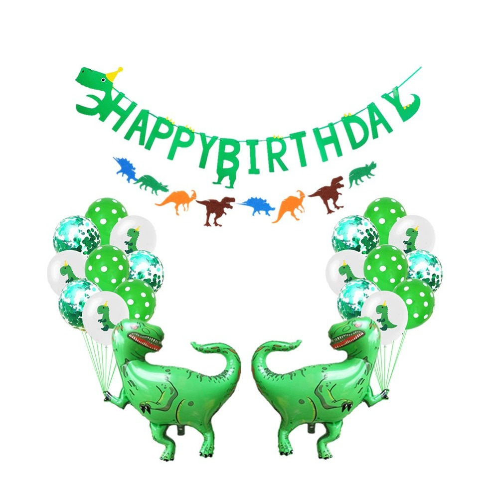 Image of (43-tlg. Set) Happy Birthday Girlande Geburtstags Party Deko Dinosaurier + Latex- und Folienballons - Grün bei Apfelkiste.ch