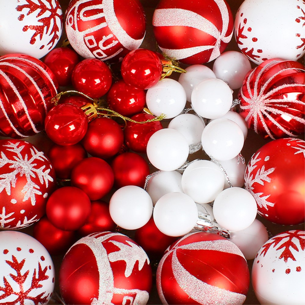 44er Set Christbaum Schmuck Weihnachtskugeln Rot/Weiss