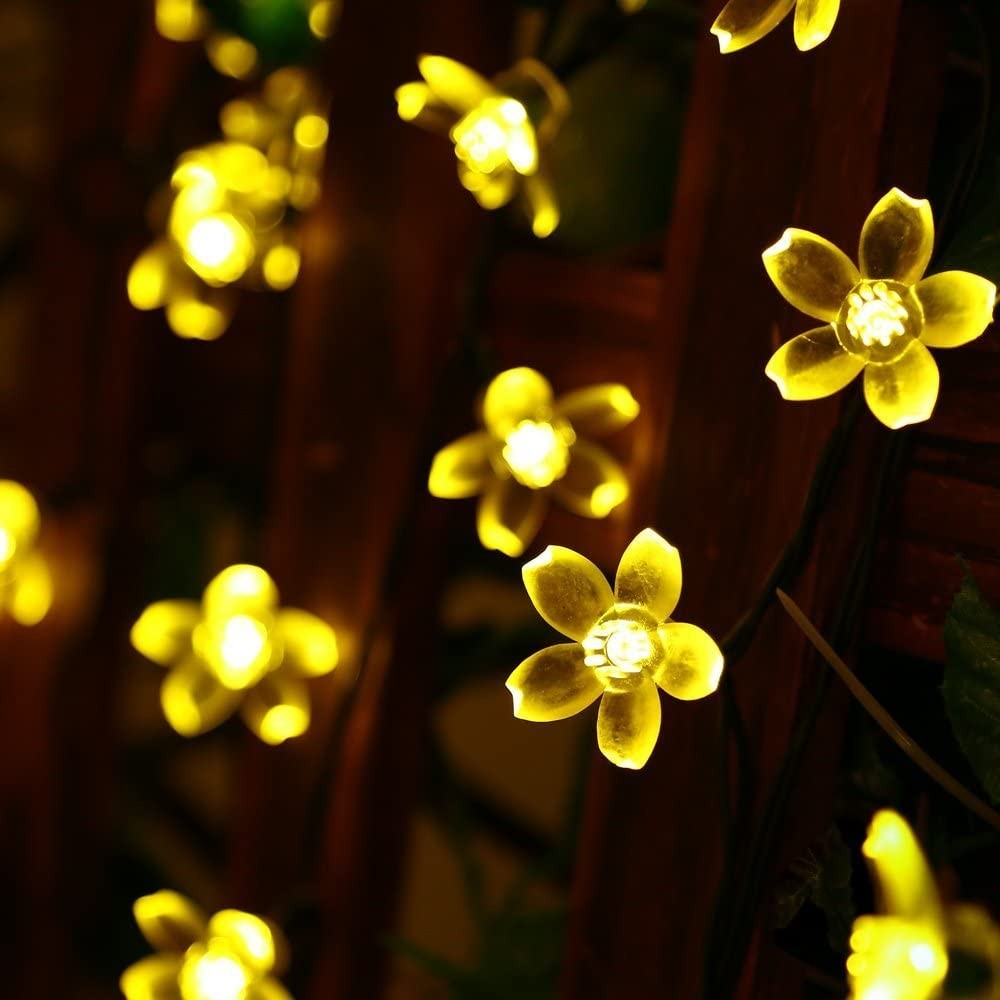 7m LED Solar Lichterkette Blumen Design Warmweiss