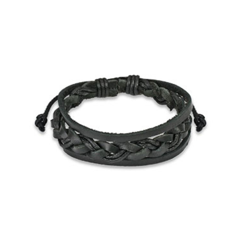 Image of (Ø7-10cm) Dreireihiges Leder Armband Accessoire Geflochten - Schwarz bei Apfelkiste.ch