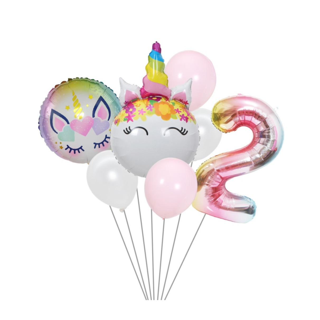 Image of (8-tlg. Set) Zahlen Ballon Geburtstags Party Luftballon Folienballon - Zahl 2 / Einhorn bei Apfelkiste.ch