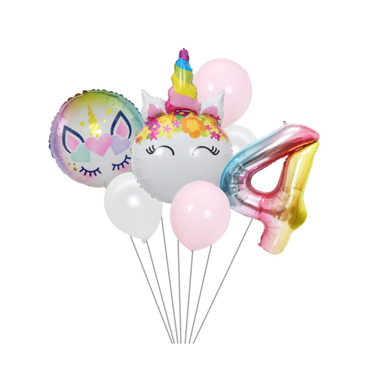 Image of (8-tlg. Set) Zahlen Ballon Geburtstags Party Luftballon Folienballon - Zahl 4 / Einhorn bei Apfelkiste.ch