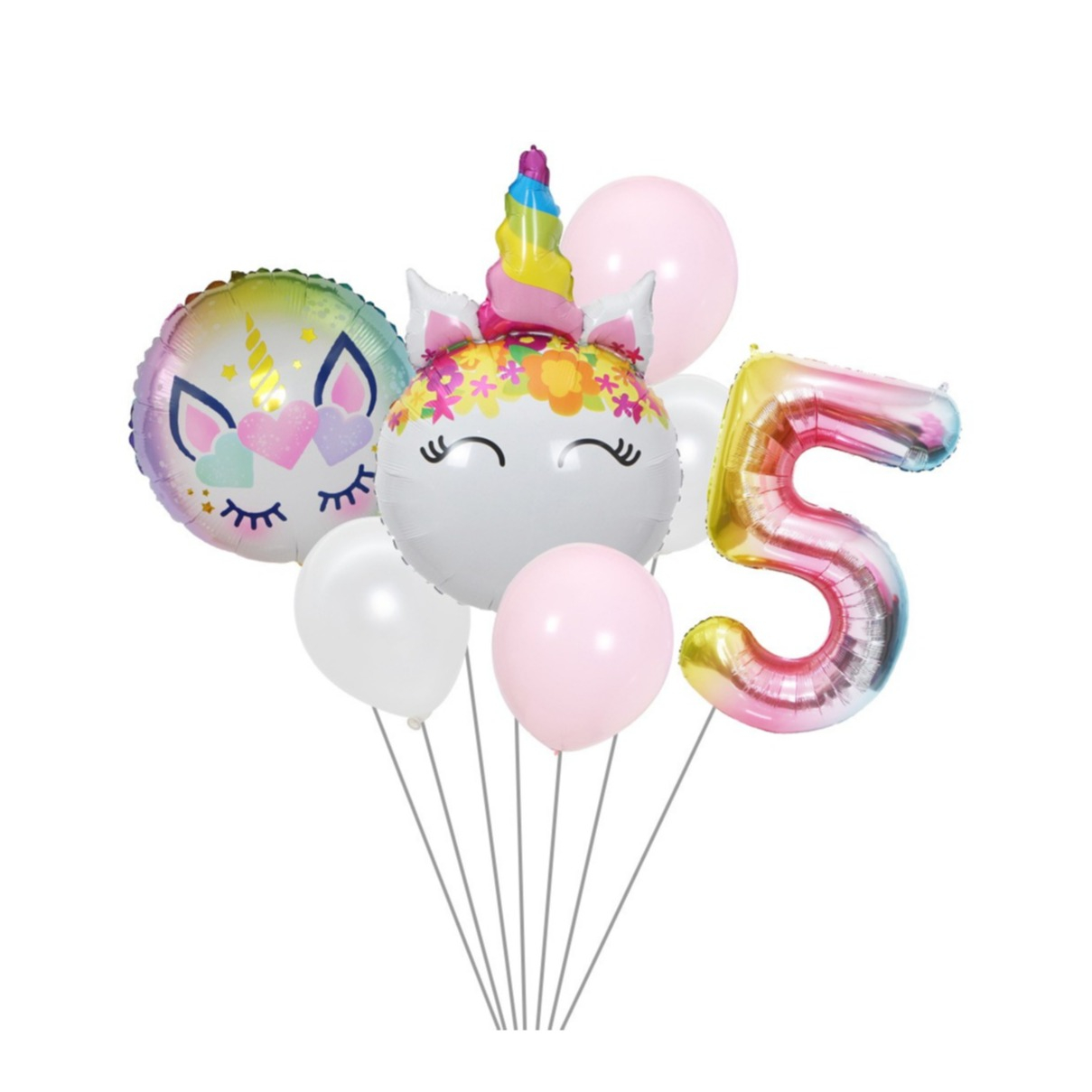 Image of (8-tlg. Set) Zahlen Ballon Geburtstags Party Luftballon Folienballon - Zahl 5 / Einhorn bei Apfelkiste.ch