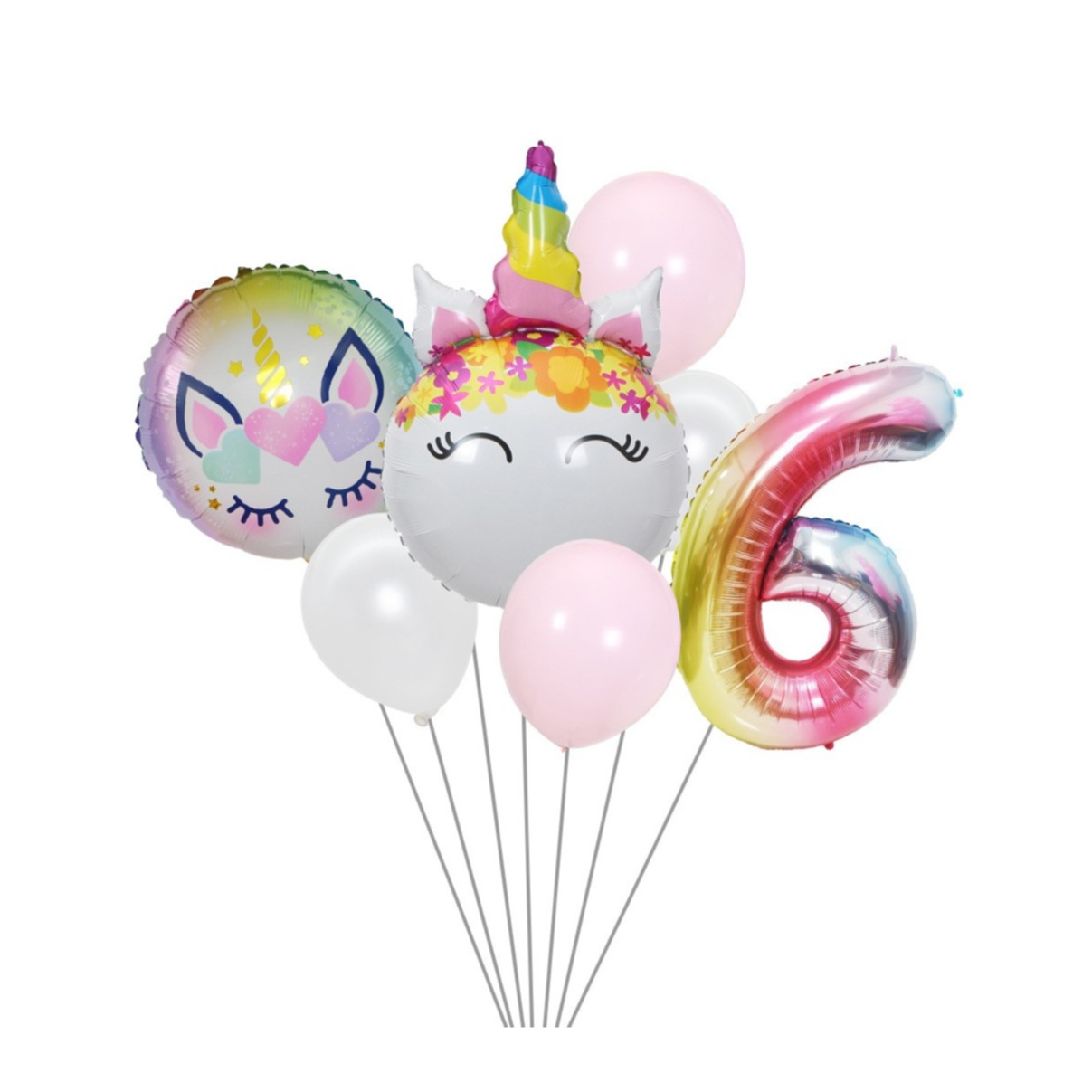 Image of (8-tlg. Set) Zahlen Ballon Geburtstags Party Luftballon Folienballon - Zahl 6 / Einhorn bei Apfelkiste.ch