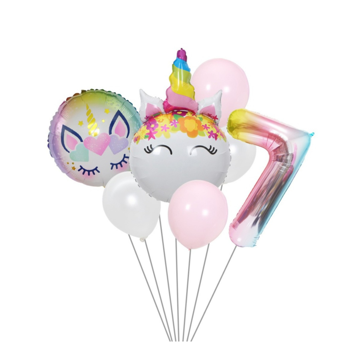 Image of (8-tlg. Set) Zahlen Ballon Geburtstags Party Luftballon Folienballon - Zahl 7 / Einhorn bei Apfelkiste.ch