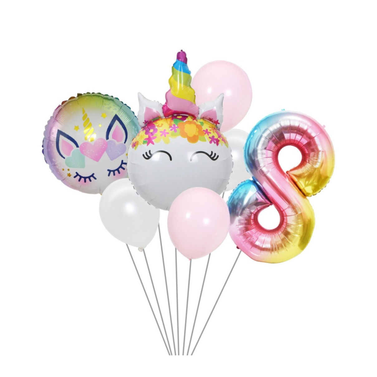 Image of (8-tlg. Set) Zahlen Ballon Geburtstags Party Luftballon Folienballon - Zahl 8 / Einhorn bei Apfelkiste.ch