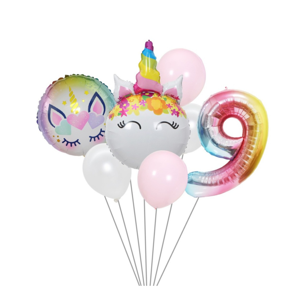 Image of (8-tlg. Set) Zahlen Ballon Geburtstags Party Luftballon Folienballon - Zahl 9 / Einhorn bei Apfelkiste.ch