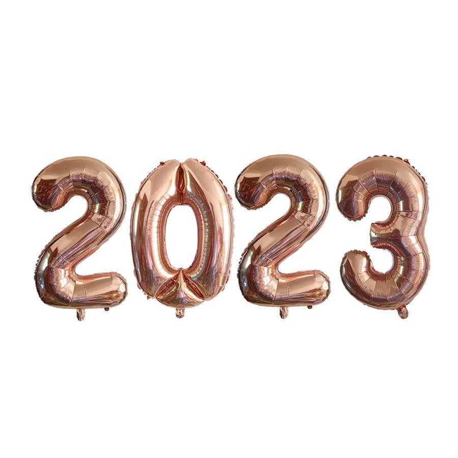 Image of (80cm) Zahlen Ballon Silvester Party Luftballon Jahreszahl Folienballon - 2023 / Roségold bei Apfelkiste.ch