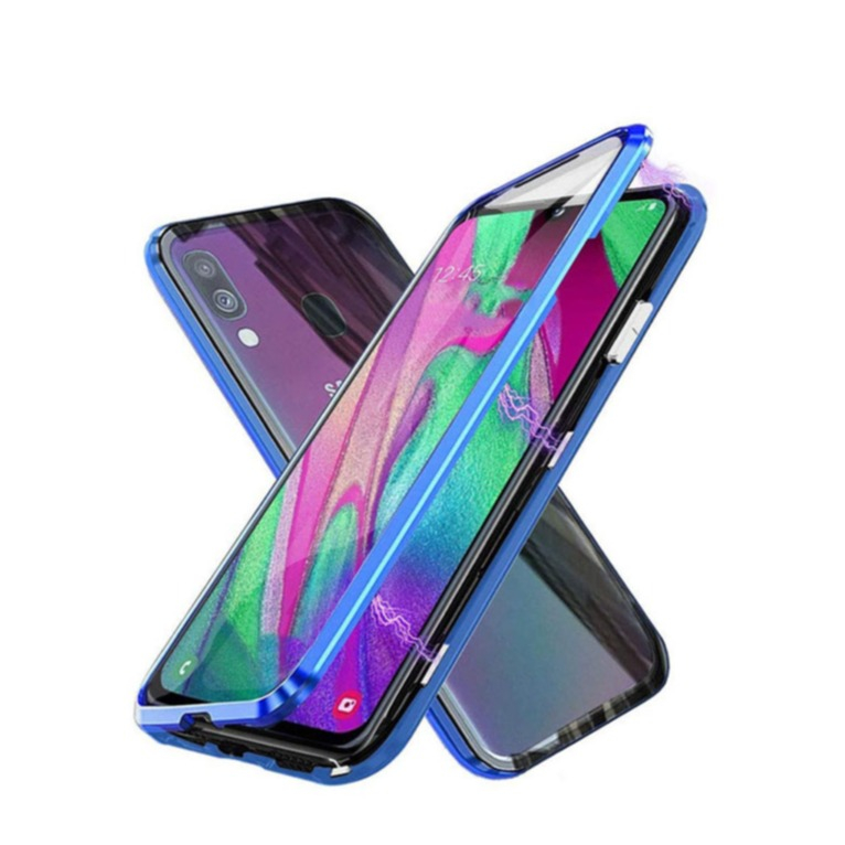 Image of Samsung Galaxy A40 Magnetische Alu Schutzhülle mit Panzer Glas Backcover + Displayschutz (Magnet-Technologie) - Blau bei Apfelkiste.ch