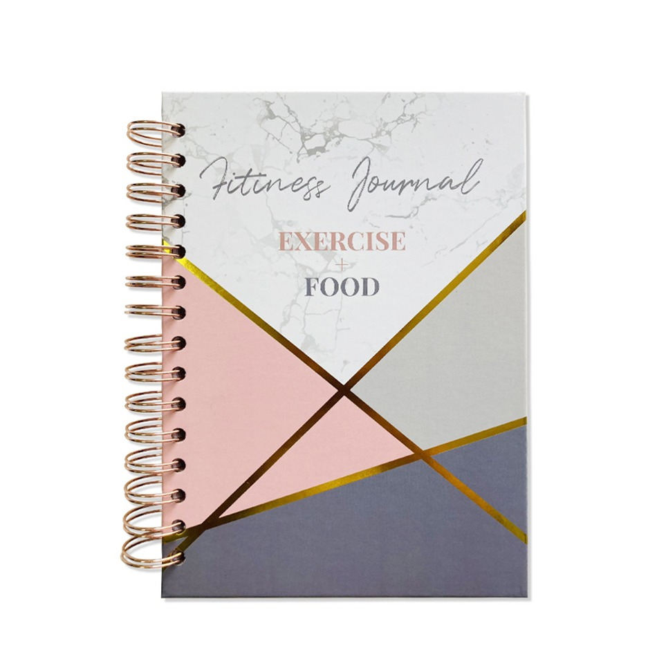 Image of A5 Fitness Journal Never Give Up Ernährungs + Sport Tagebuch (160 Seiten) mit Spiralbindung - Rosa / Grau / Weiss bei Apfelkiste.ch