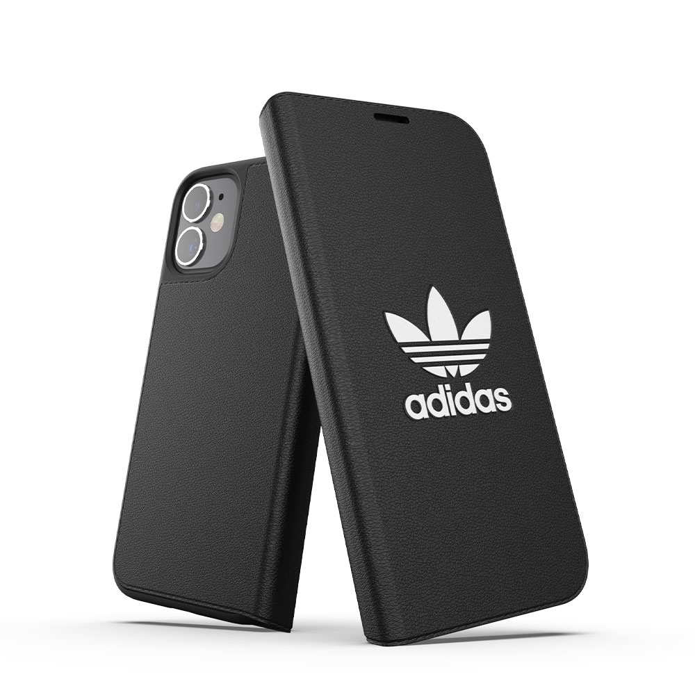Image of adidas Originals - iPhone 12 Mini Booklet Case Leder Etui Tasche - Schwarz bei Apfelkiste.ch