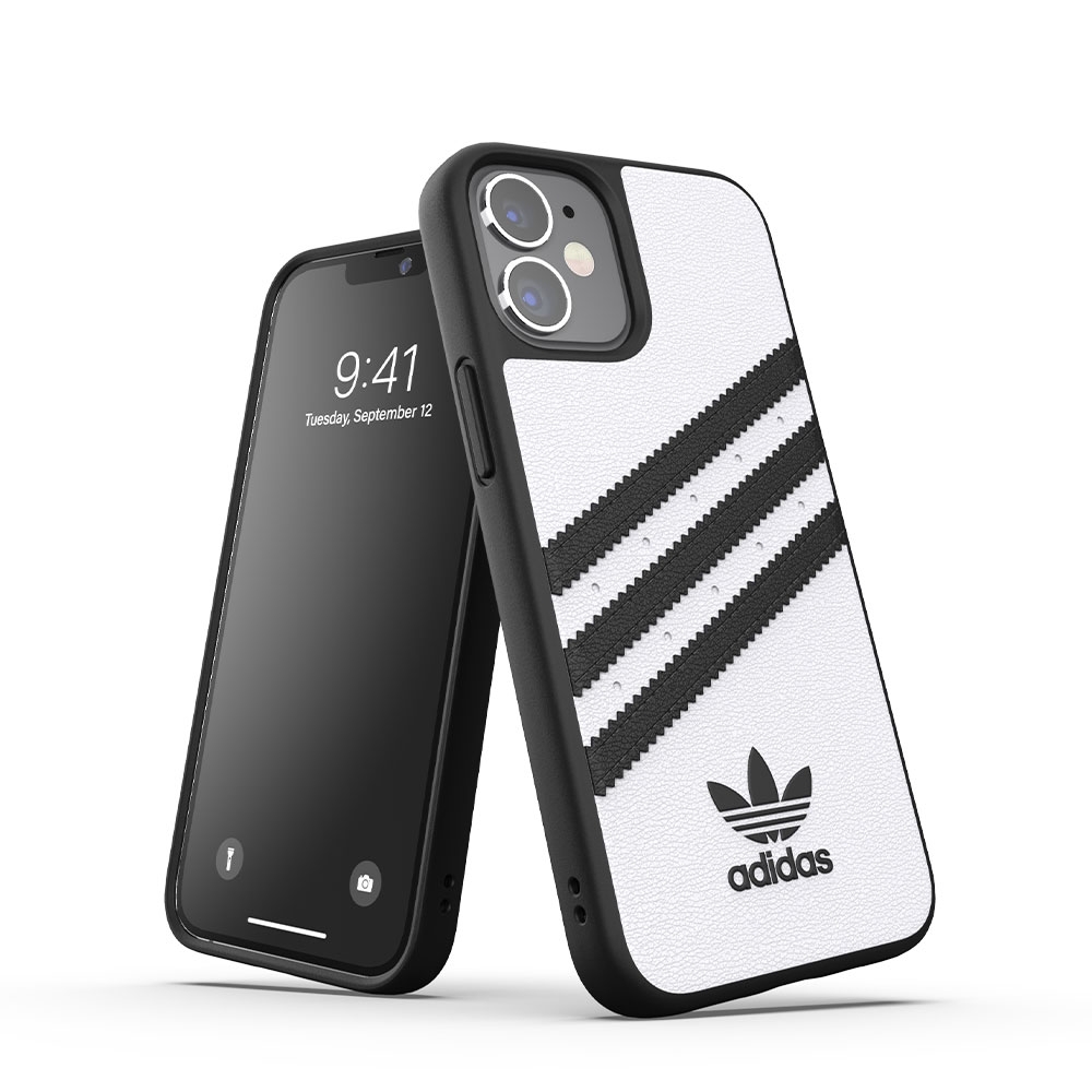 Image of adidas Originals - iPhone 12 Mini Moulded Snap Case PU Leder Hülle - Weiss / Schwarz bei Apfelkiste.ch