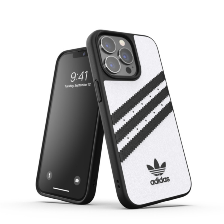 Image of adidas Originals - iPhone 13 Pro Moulded Snap Case PU Leder Hülle (47115) - Weiss / Schwarz bei Apfelkiste.ch
