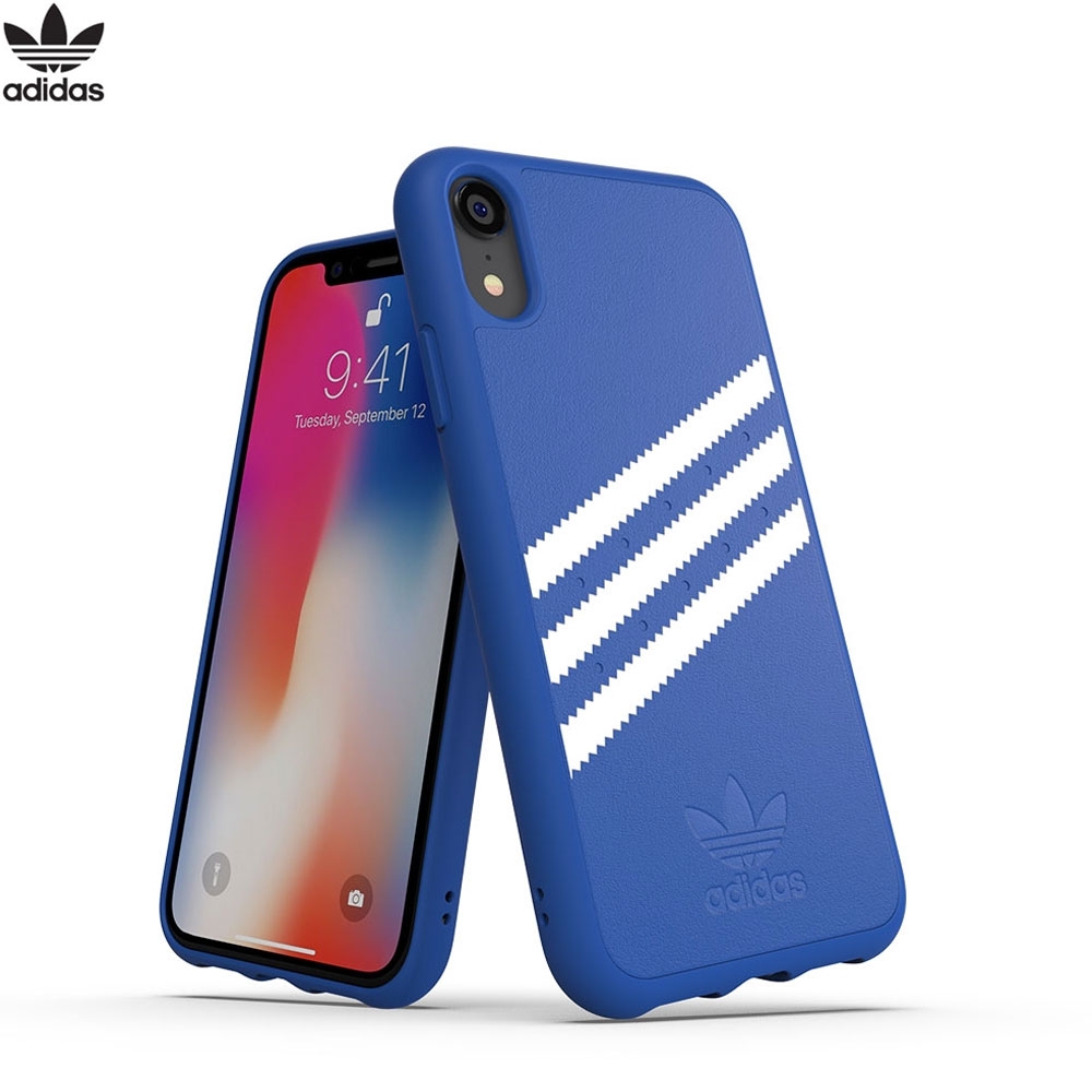 iPhone Xr Moulded Hardcase PU Suede Leder Hülle (32960) - Blau / Weiss