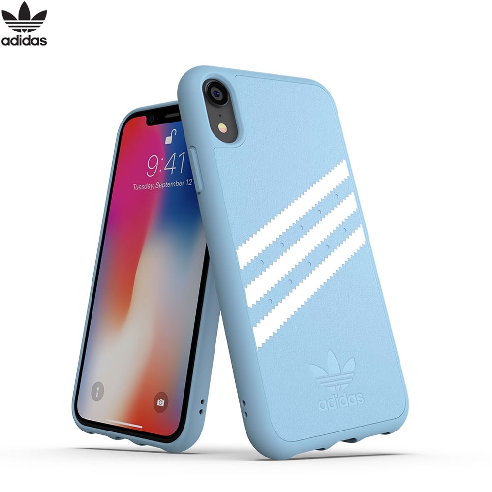 iPhone Xr Moulded Hardcase PU Suede Leder Hülle (32822) - Hellblau / Weiss