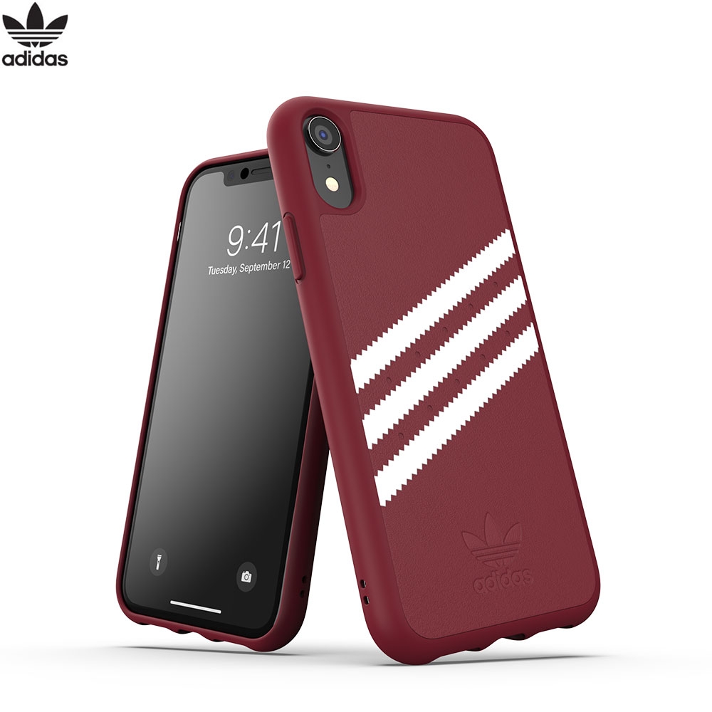iPhone Xr Moulded Hardcase PU Suede Leder Hülle (33281) - Weinrot / Weiss