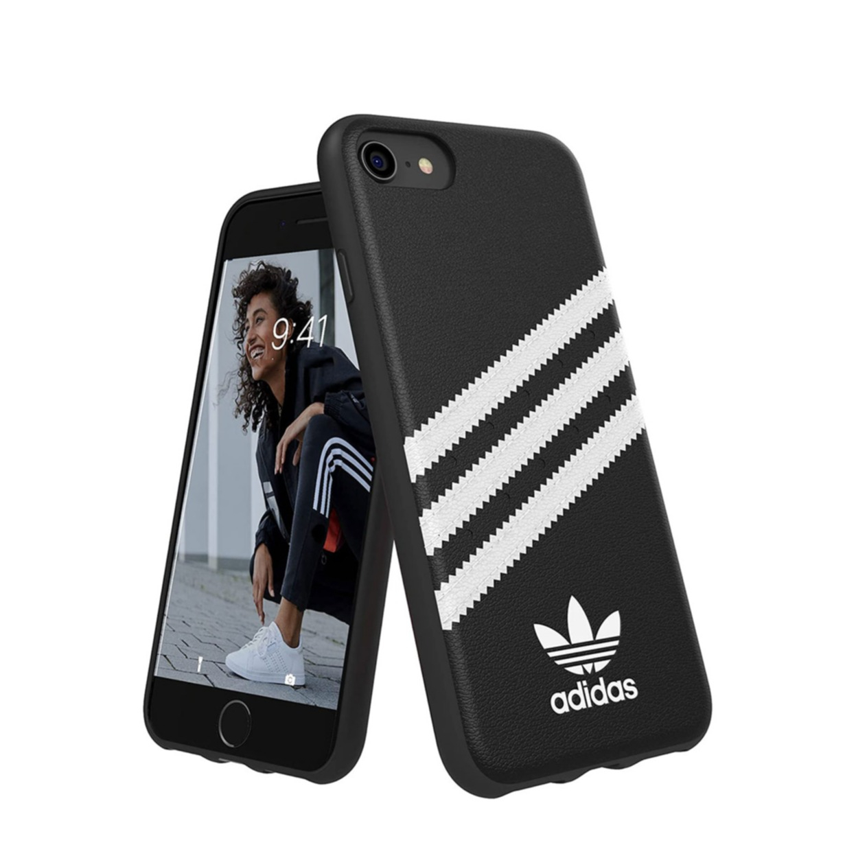 Image of adidas Originals - iPhone SE (2022/2020) / 8 / 7 / 6S Moulded Case PU Leder Hülle (CK6169) - Schwarz / Weiss bei Apfelkiste.ch