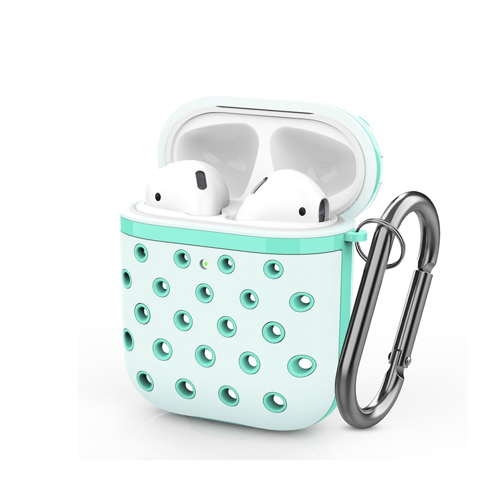 Image of AirPods (1. & 2. Generation) Gummi Schutzhülle Abdeckung mit Karabinerhaken - Türkis bei Apfelkiste.ch