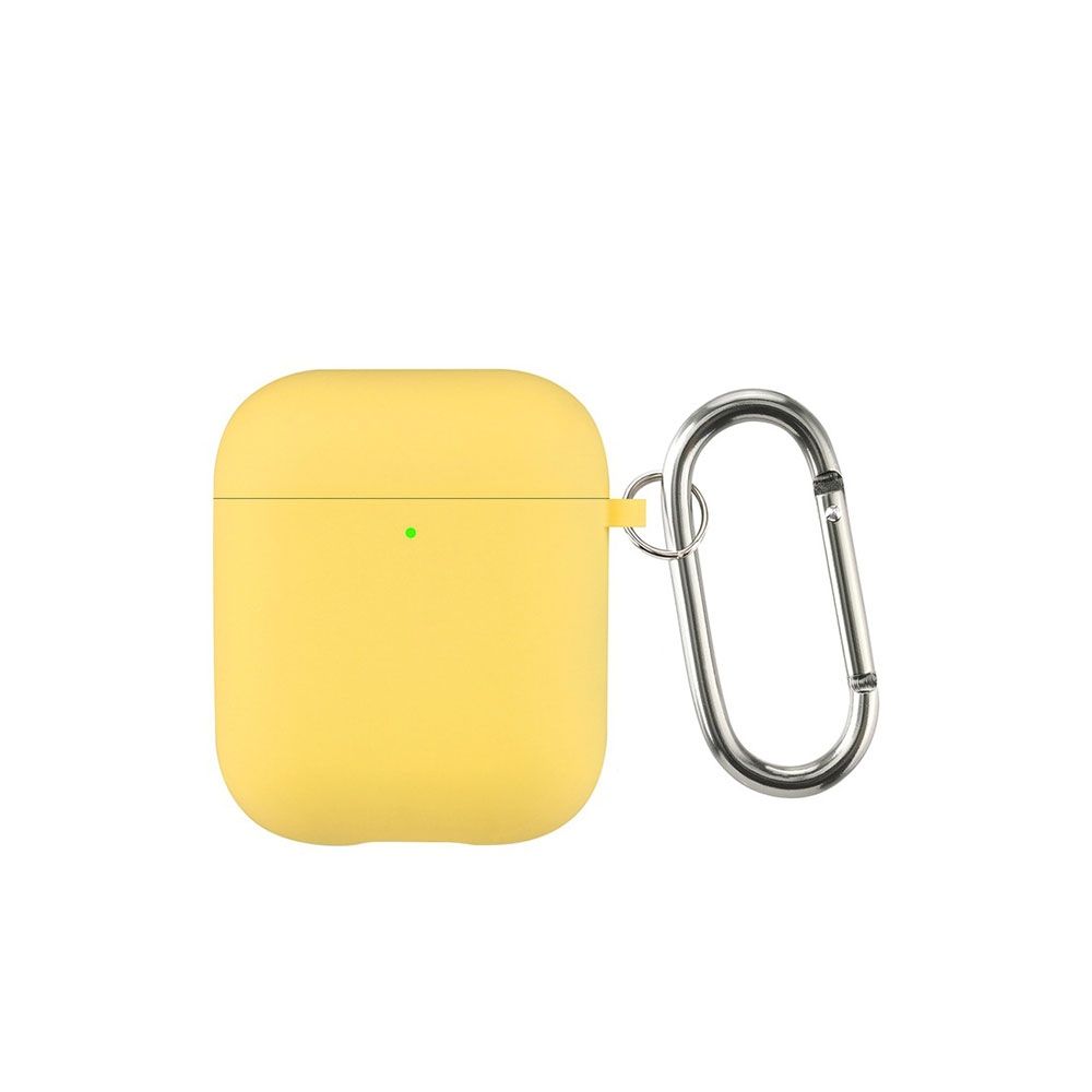 Image of AirPods (1. & 2. Generation) Gummi Schutzhülle Abdeckung mit Karabinerhaken - Gelb bei Apfelkiste.ch