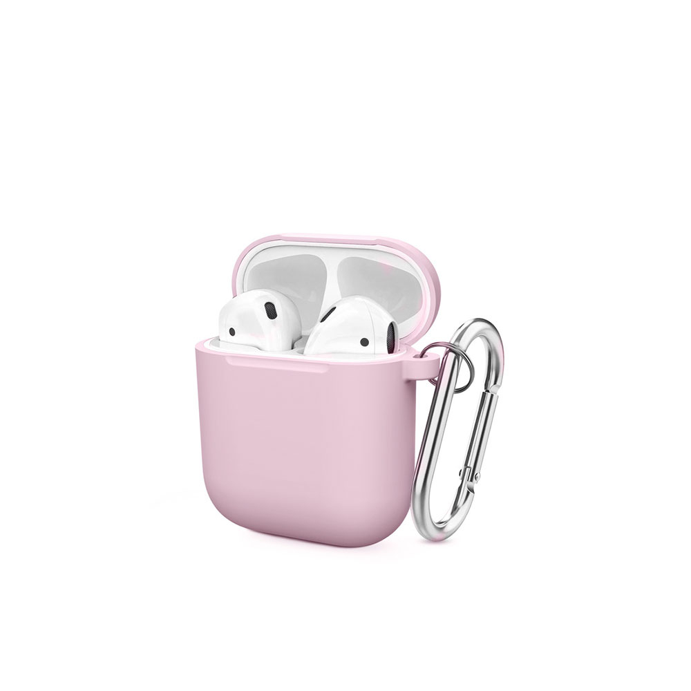 Image of AirPods (1. & 2. Generation) Gummi Schutzhülle Abdeckung mit Karabinerhaken - Rosa bei Apfelkiste.ch