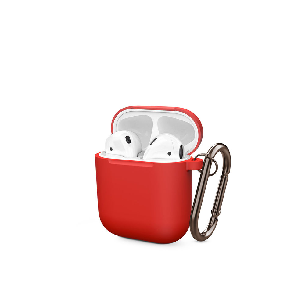 Image of AirPods (1. & 2. Generation) Gummi Schutzhülle Abdeckung mit Karabinerhaken - Rot bei Apfelkiste.ch