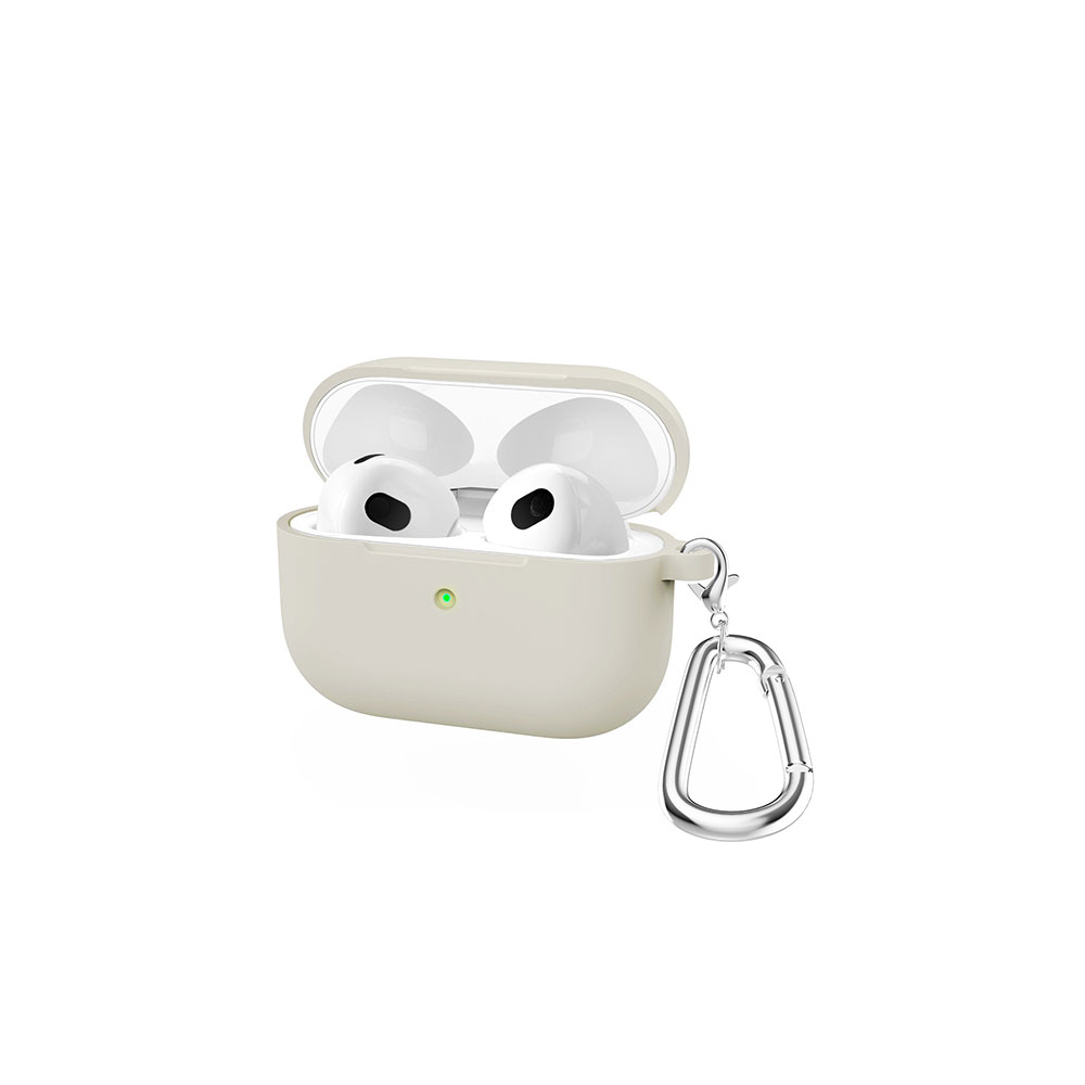Image of AirPods (3. Generation) Silikon Schutzhülle Abdeckung mit Karabinerhaken - Beige bei Apfelkiste.ch
