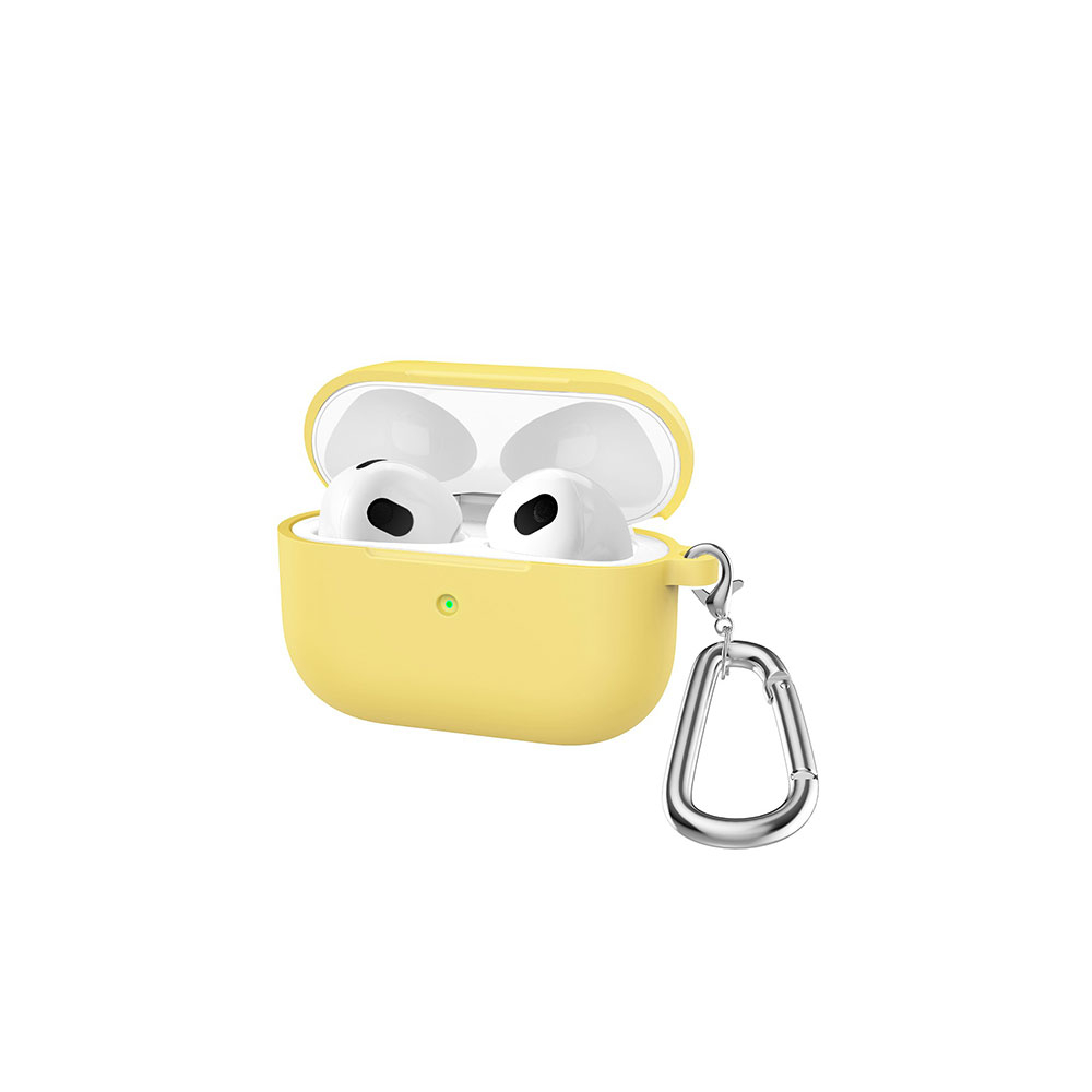 Image of AirPods (3. Generation) Silikon Schutzhülle Abdeckung mit Karabinerhaken - Gelb bei Apfelkiste.ch