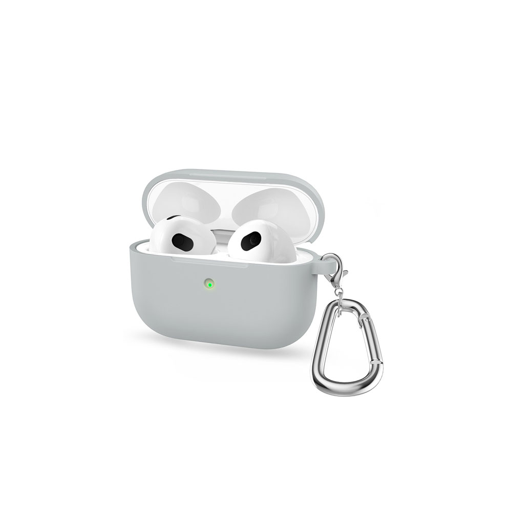 Image of AirPods (3. Generation) Silikon Schutzhülle Abdeckung mit Karabinerhaken - Grau bei Apfelkiste.ch