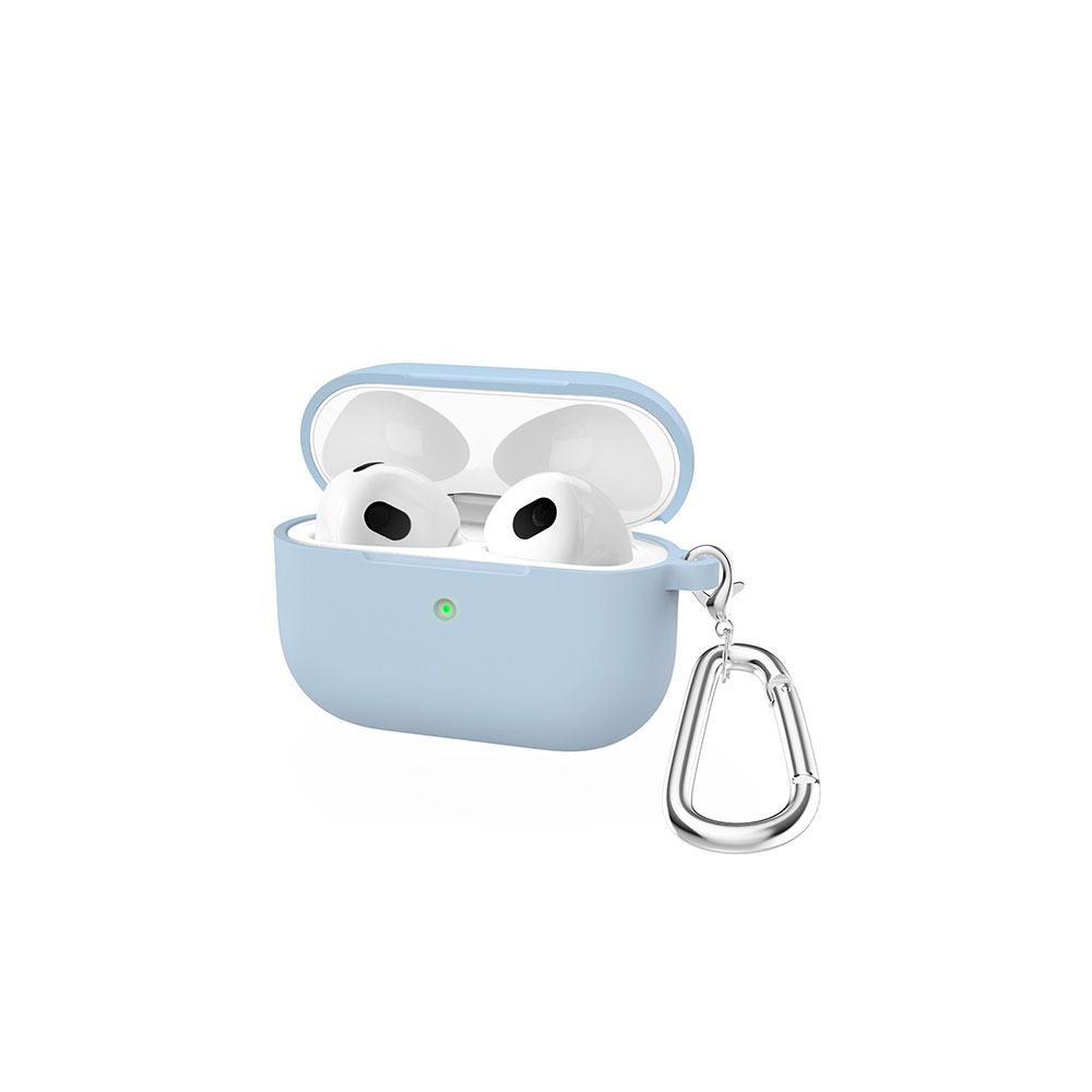 Image of AirPods (3. Generation) Silikon Schutzhülle Abdeckung mit Karabinerhaken - Hellblau bei Apfelkiste.ch