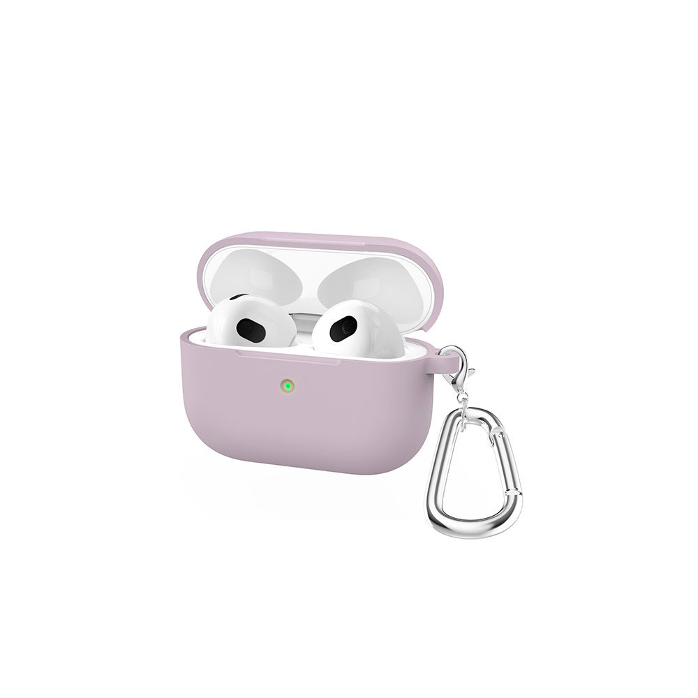 Image of AirPods (3. Generation) Silikon Schutzhülle Abdeckung mit Karabinerhaken - Lila bei Apfelkiste.ch