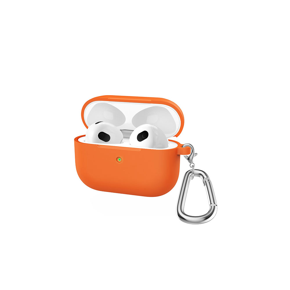 Image of AirPods (3. Generation) Silikon Schutzhülle Abdeckung mit Karabinerhaken - Orange bei Apfelkiste.ch