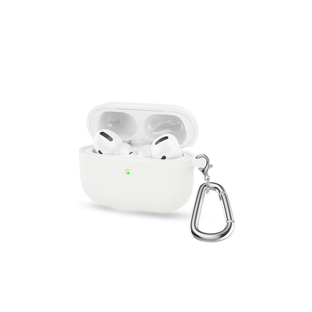 Image of AirPods (3. Generation) Silikon Schutzhülle Abdeckung mit Karabinerhaken - Weiss bei Apfelkiste.ch