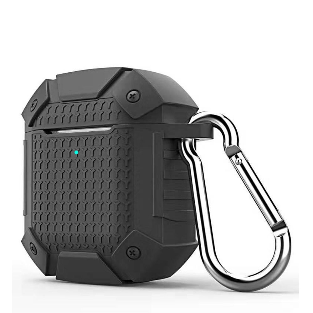 Image of AirPods (1. & 2. Generation) Robuste Gummi Schutzhülle mit Karabinerhaken - Schwarz bei Apfelkiste.ch