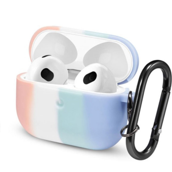 Image of AirPods Pro Silikon Schutzhülle Abdeckung mit Karabinerhaken - Rosa / Blau bei Apfelkiste.ch