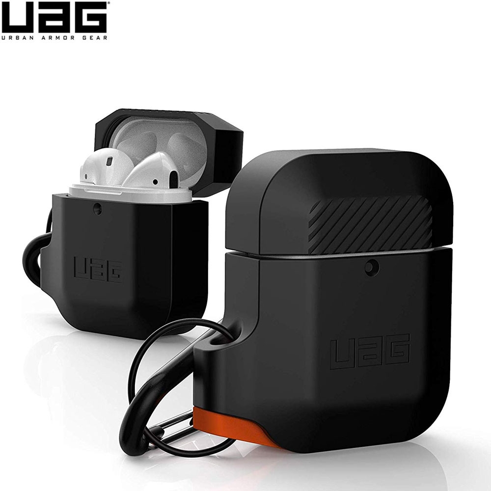 UAG Urban Armor Gear - AirPods (1. & 2. Generation) Silikon Schutzhülle mit Karabinerhaken (10185E114097) - Schwarz / Orange